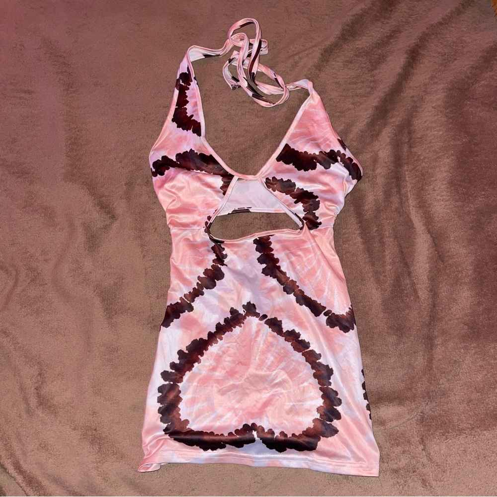 Shein Cut Out Front Tie Dye Halter Dress